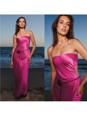 Reformation Nevaeh Strapless Satin Midi Dress $278 NEW